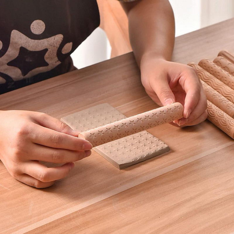 Teksturēšanas manuālais rīks ar reljefu dižskābarža velmēšanas adatu māla rīka cepšanas piederumi