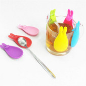 Teászacskó csíptető Aranyos nyúl formájú szilikon teászacskó tartó Újrafelhasználható és biztonságos Színes teászacskó akasztó Italjelző teatartozékok