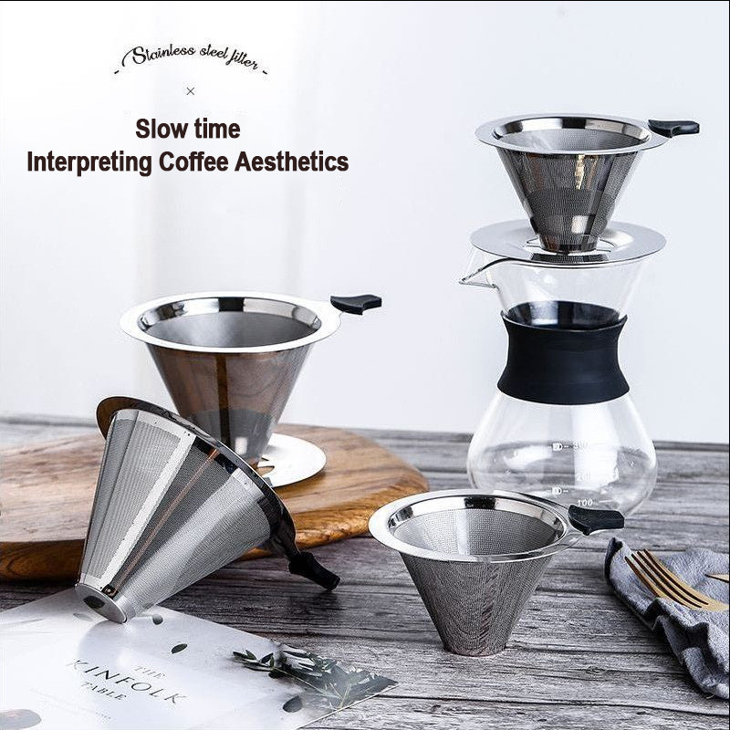 Kafijas filtra turētājs atkārtoti lietojams divslāņu 304 nerūsējošā tērauda kafijas filtrs, pārlej kafijas pilinātāja sieta espresso tējas filtrs