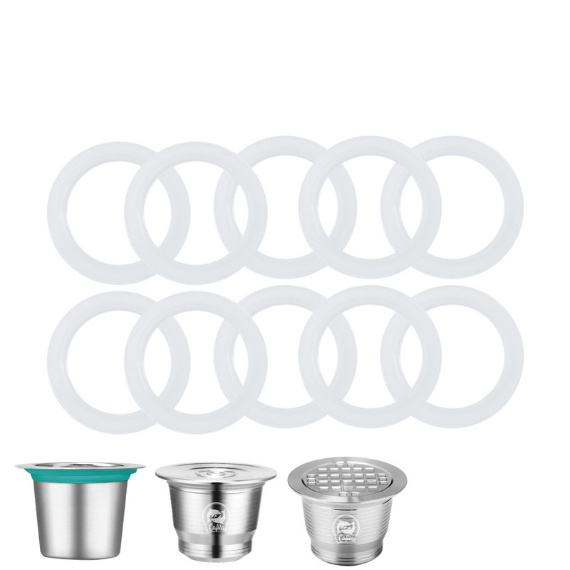 ICafilas 5gab Silikona O veida gredzeni 5gab O veida gredzeni saderīgi ar Nespresso nerūsējošā tērauda uzpildāmām kapsulām kafijai