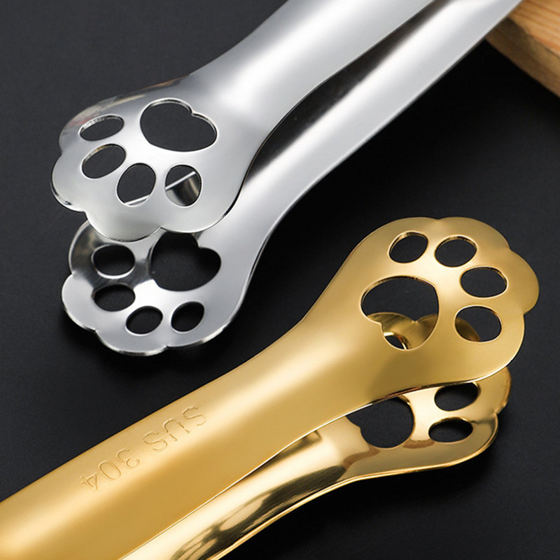 1GAB kaķa spīļu formas bārbekjū pārtikas standziņas ledus kubiņa saspraudes virtuves sīkrīki salātu saspraudes steika skava nerūsējošā tērauda BBQ pārtikas knaibles