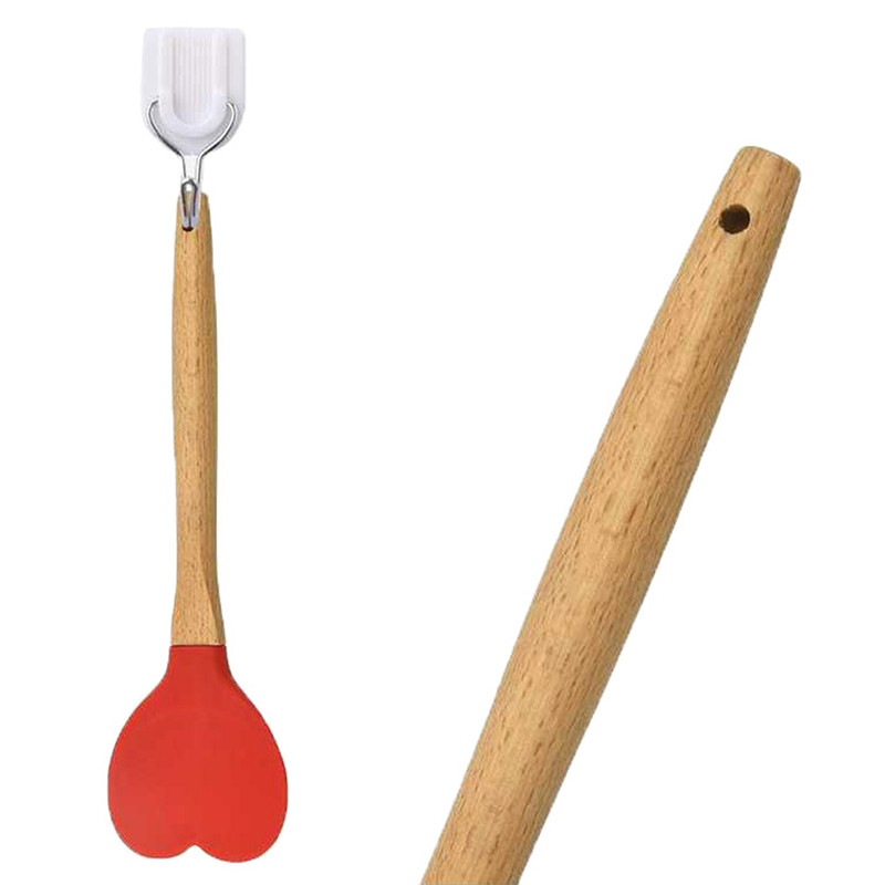 Silikona sirds formas konditorejas lāpstiņas ar koka rokturi Cepumu karote Cepšanas piederumi Virtuves instrumenti Aksesuāri Trauki 1 gab.