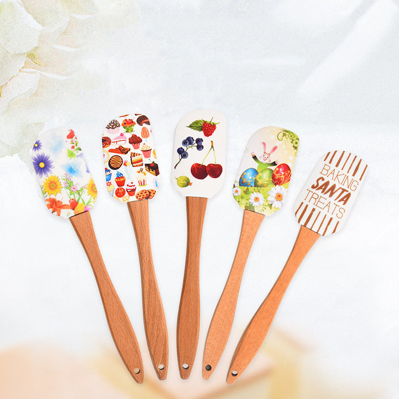 Jauns Ziemassvētku koka rokturu virtuves fondant kūku krēms lāpstiņa silikona sviesta skrāpis virtuves cepšanas rīki Espatula silicons