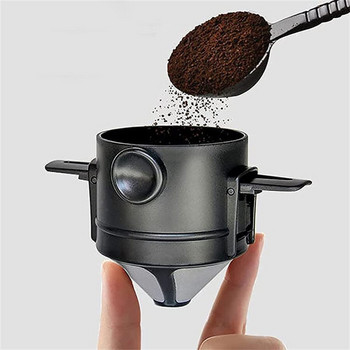 Преносим сгъваем филтър за кафе от неръждаема стомана Кафемашина за многократна употреба Мини сгъваема безхартиена чаша за капкомер за кафе
