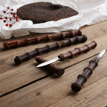 1 ΤΕΜ Φυσικό μπαμπού Puerh Tea Knife Needle Puer knife Κώνος από ανοξείδωτο χάλυβα Μαχαίρι τσαγιού Damascus Puer Knife Tea