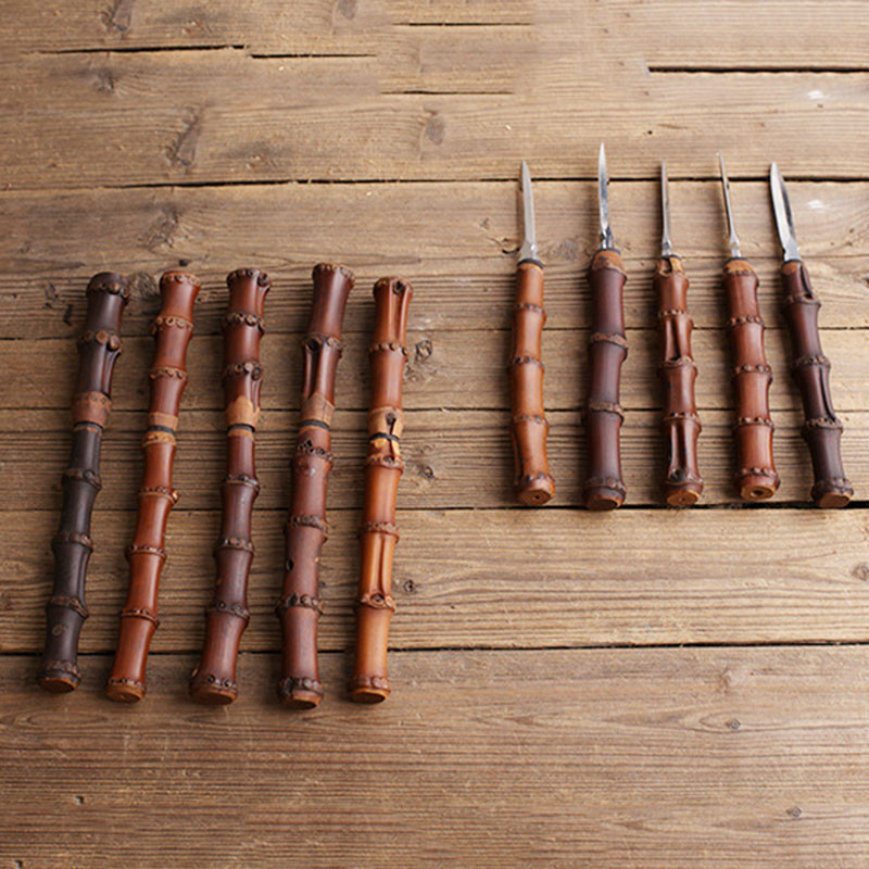 1 db természetes bambusz Puerh teakés tű Puer kés kúp rozsdamentes acél teakés Damaszkusz Puer kés tea