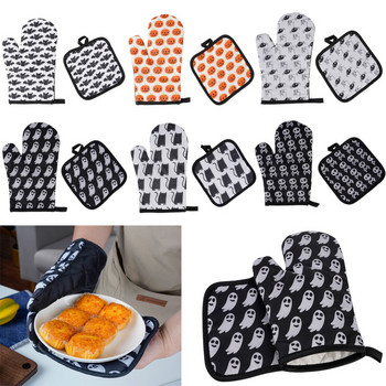 Γάντι φούρνου Heatproof Mitten Oven Mitts Snd Potholder Mat For Kitchen Halloween Pattern Insolated Gloves