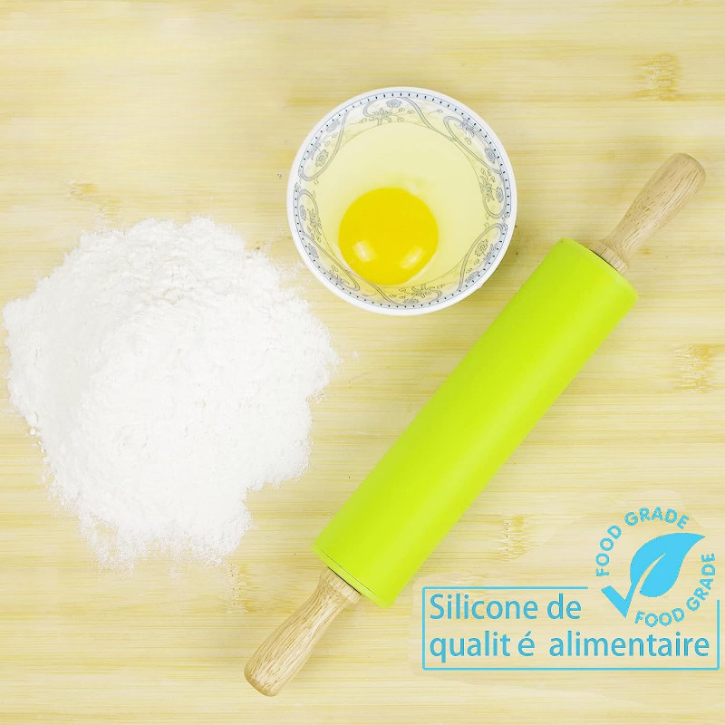 29 cm cepšanas rīks, silikona rullītis, masīvkoka rullītis ar rokturu, nepielīpošs miltu stienis