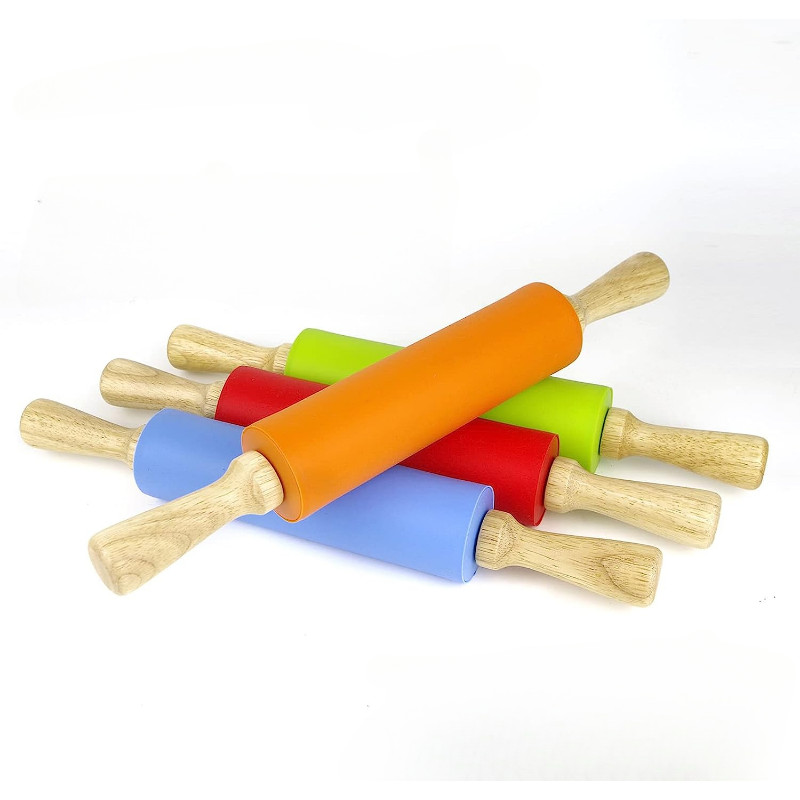 29 cm cepšanas rīks, silikona rullītis, masīvkoka rullītis ar rokturu, nepielīpošs miltu stienis