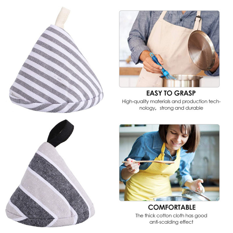 Katla roktura vāka uzmavas Trīsstūrveida kokvilnas roktura vāks siltumizolēts katla vāka rokturis, applaucēšanās necaurlaidīgs pannas roktura vāks cepšanas pannai