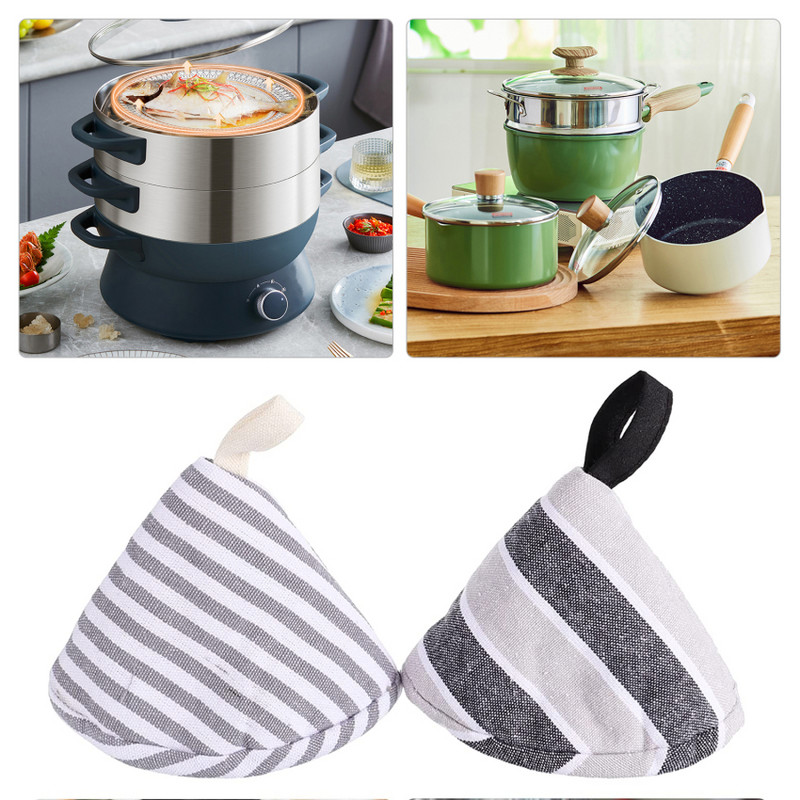 Katla roktura vāka uzmavas Trīsstūrveida kokvilnas roktura vāks siltumizolēts katla vāka rokturis, applaucēšanās necaurlaidīgs pannas roktura vāks cepšanas pannai