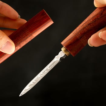 1Pcs Damascus Pattern Steel Tea Needle Издълбан абанос Pu\'er tea knife pattern стомана черен чай игла за чайна церемония резервни части