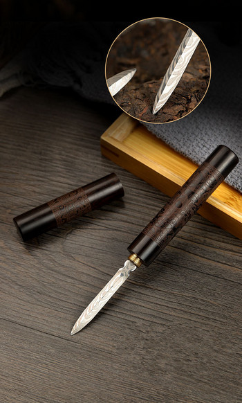 1Pcs Damascus Pattern Steel Tea Needle Издълбан абанос Pu\'er tea knife pattern стомана черен чай игла за чайна церемония резервни части