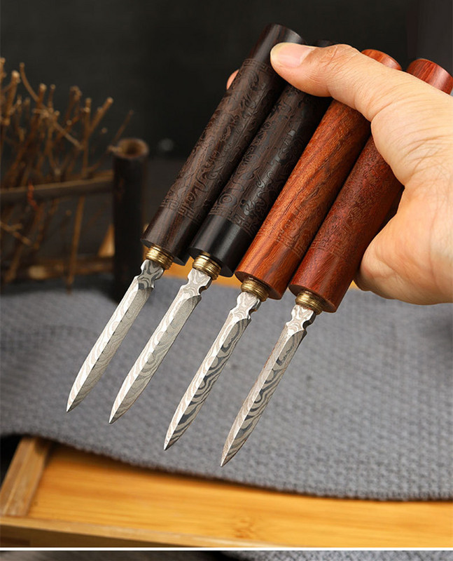 1Gb Damaskas raksta tērauda tējas adata Izgrebta melnkoka Pu'er tējas naža raksta tērauda melnās tējas adata tējas ceremonijas rezerves daļām