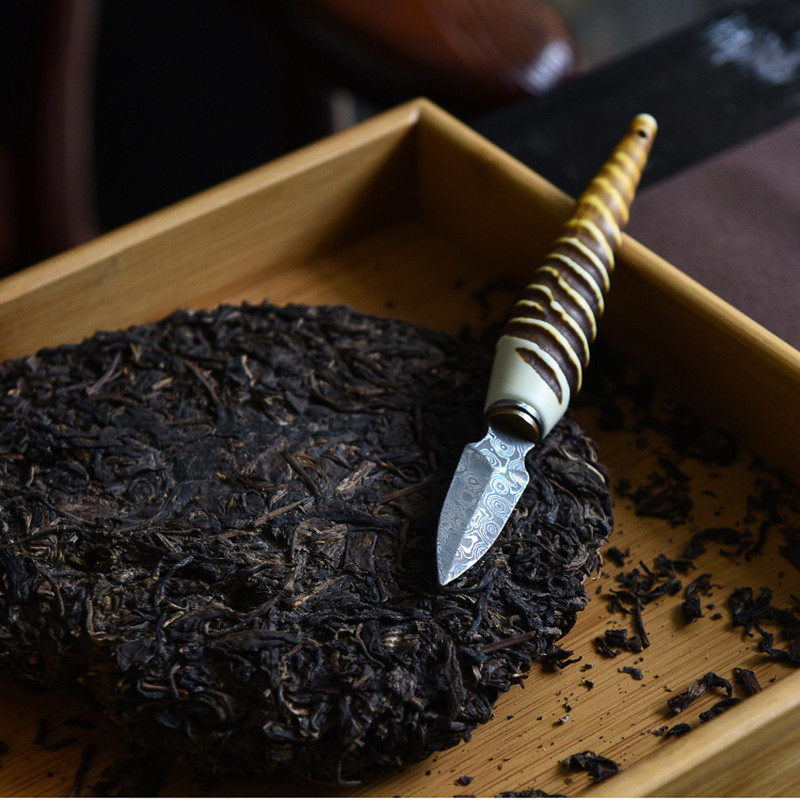 ÚJ 1 DB rozsdamentes acél kínai Puer tea tűvágó egyedi agancs nyél Damaszkusz teakés