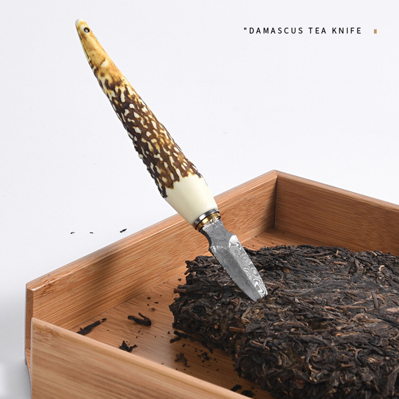 ÚJ 1 DB rozsdamentes acél kínai Puer tea tűvágó egyedi agancs nyél Damaszkusz teakés
