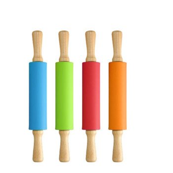 Μίνι πλάστης σιλικόνης 23 εκ. 4 Γλυκά χρώματα Ξύλινη λαβή Αντικολλητικό ρολό ζύμης Γονέας Παιδί DIY Εργαλεία ζαχαροπλαστικής ψησίματος