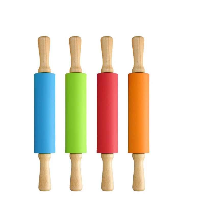 23 cm mini silikona rullītis, 4 saldas krāsas koka rokturis, nepiedegošs mīklas rullītis, vecāku bērnu gatavošana, konditorejas izstrādājumi