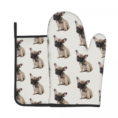 Anglų prancūzų buldogas 2 vnt Mitt Hot Pad Animal Mikrobangų krosnelė Virtuvė Pirštinės Grilis Oro gruzdintuvė Anti Heat Orkaitės pirštinių rinkinys