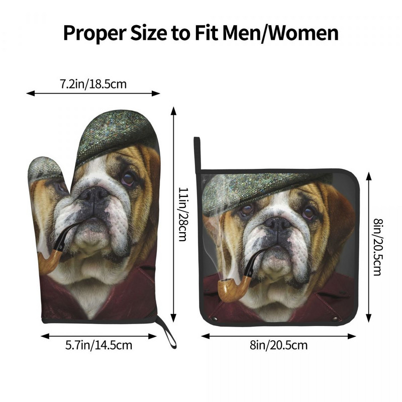 Anglų prancūzų buldogas 2 vnt Mitt Hot Pad Animal Mikrobangų krosnelė Virtuvė Pirštinės Grilis Oro gruzdintuvė Anti Heat Orkaitės pirštinių rinkinys