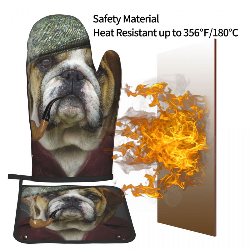 Anglų prancūzų buldogas 2 vnt Mitt Hot Pad Animal Mikrobangų krosnelė Virtuvė Pirštinės Grilis Oro gruzdintuvė Anti Heat Orkaitės pirštinių rinkinys