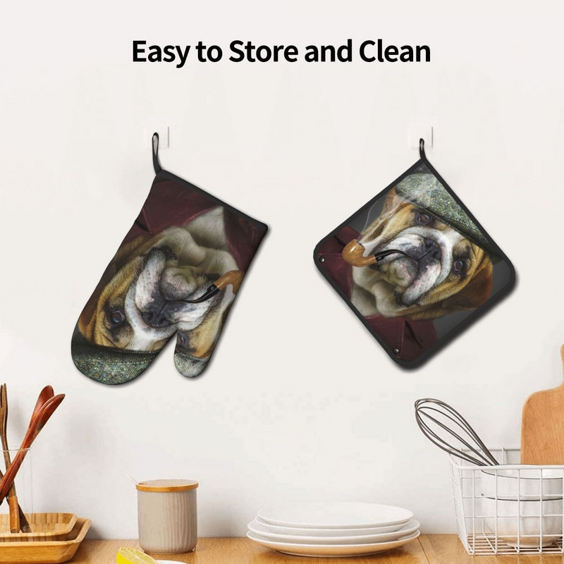 Anglų prancūzų buldogas 2 vnt Mitt Hot Pad Animal Mikrobangų krosnelė Virtuvė Pirštinės Grilis Oro gruzdintuvė Anti Heat Orkaitės pirštinių rinkinys