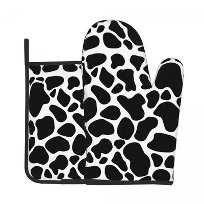 Trifoi cu imprimeu de vacă, mănușă irlandeză, tampă fierbinte, pete verzi și negre, cuptor cu microunde, mănuși de bucătărie, grătar, friteuză, set de mănuși pentru cuptor, anti-încălzire