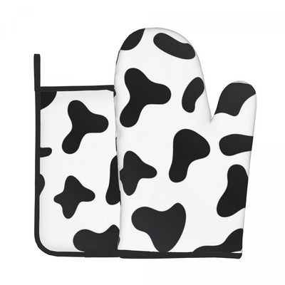 Trifoi cu imprimeu de vacă, mănușă irlandeză, tampă fierbinte, pete verzi și negre, cuptor cu microunde, mănuși de bucătărie, grătar, friteuză, set de mănuși pentru cuptor, anti-încălzire