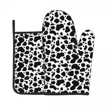 Trifoi cu imprimeu de vacă, mănușă irlandeză, tampă fierbinte, pete verzi și negre, cuptor cu microunde, mănuși de bucătărie, grătar, friteuză, set de mănuși pentru cuptor, anti-încălzire