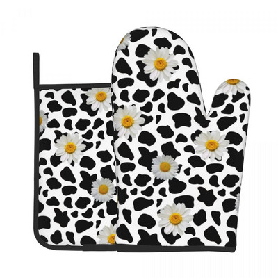 Trifoi cu imprimeu de vacă, mănușă irlandeză, tampă fierbinte, pete verzi și negre, cuptor cu microunde, mănuși de bucătărie, grătar, friteuză, set de mănuși pentru cuptor, anti-încălzire