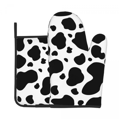 Trifoi cu imprimeu de vacă, mănușă irlandeză, tampă fierbinte, pete verzi și negre, cuptor cu microunde, mănuși de bucătărie, grătar, friteuză, set de mănuși pentru cuptor, anti-încălzire
