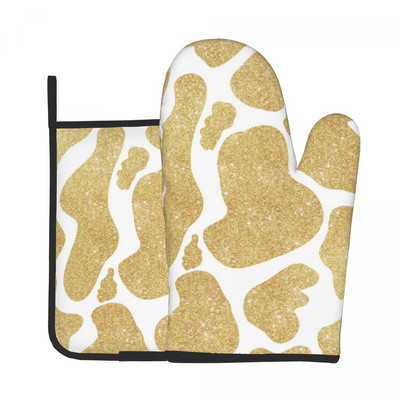 Trifoi cu imprimeu de vacă, mănușă irlandeză, tampă fierbinte, pete verzi și negre, cuptor cu microunde, mănuși de bucătărie, grătar, friteuză, set de mănuși pentru cuptor, anti-încălzire