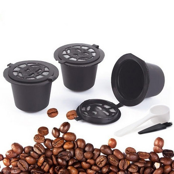 1/3/6PCS за многократна употреба Nespresso кафе капсули чаша с лъжица четка Черна многократна кафе капсула подарък филтър за кафе аксесоари