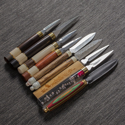 1Pcs Damascus Tea knife Pu`er Tea Knife Ebony Stainless Steel Tea Needle Tea Cone Chinese style gift 12 models