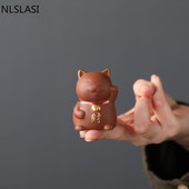 NLSLAISI 1 Vnt Yixing Purple Clay Maža Arbata Pet Lucky Cat figūrėlė Ornamentas Boutique Arbatos Priedai Amatai Namų arbatos dekoravimas