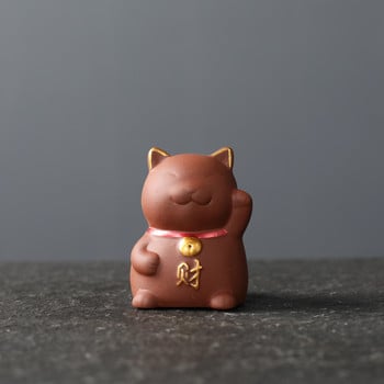 NLSLAISI 1 БР. Yixing Purple Clay Small Tea Pet Lucky Cat Figurine Ornament Бутикови аксесоари за чай Занаяти Декорация за домашен чай