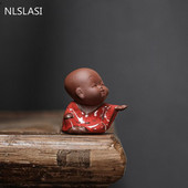 NLSLASI1 Vnt. rankų darbo purpurinis molis Puikus Budos vienuolis, figūrėlės papuošalas pirštų galiukais, arbata Leisti arbata augintiniai Boutique Arbatos stalo amatai