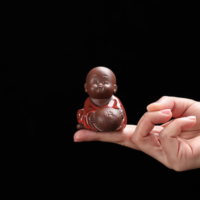 NLSLASI1 Vnt. rankų darbo purpurinis molis Puikus Budos vienuolis, figūrėlės papuošalas pirštų galiukais, arbata Leisti arbata augintiniai Boutique Arbatos stalo amatai