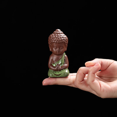 NLSLASI1 Vnt. rankų darbo purpurinis molis Puikus Budos vienuolis, figūrėlės papuošalas pirštų galiukais, arbata Leisti arbata augintiniai Boutique Arbatos stalo amatai