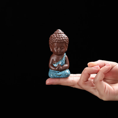 NLSLASI1 Vnt. rankų darbo purpurinis molis Puikus Budos vienuolis, figūrėlės papuošalas pirštų galiukais, arbata Leisti arbata augintiniai Boutique Arbatos stalo amatai