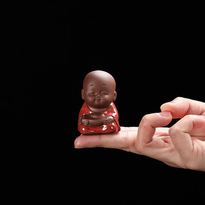 NLSLASI1 Vnt. rankų darbo purpurinis molis Puikus Budos vienuolis, figūrėlės papuošalas pirštų galiukais, arbata Leisti arbata augintiniai Boutique Arbatos stalo amatai