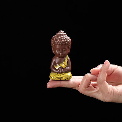 NLSLASI1 Vnt. rankų darbo purpurinis molis Puikus Budos vienuolis, figūrėlės papuošalas pirštų galiukais, arbata Leisti arbata augintiniai Boutique Arbatos stalo amatai