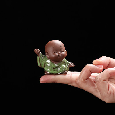 NLSLASI1 Vnt. rankų darbo purpurinis molis Puikus Budos vienuolis, figūrėlės papuošalas pirštų galiukais, arbata Leisti arbata augintiniai Boutique Arbatos stalo amatai