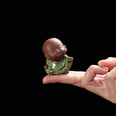 NLSLASI1 Vnt. rankų darbo purpurinis molis Puikus Budos vienuolis, figūrėlės papuošalas pirštų galiukais, arbata Leisti arbata augintiniai Boutique Arbatos stalo amatai