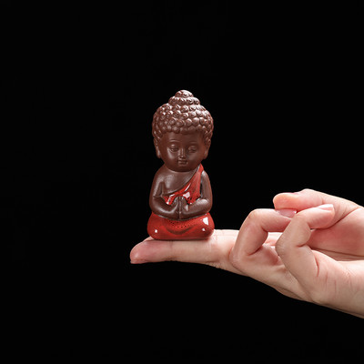 NLSLASI1 Vnt. rankų darbo purpurinis molis Puikus Budos vienuolis, figūrėlės papuošalas pirštų galiukais, arbata Leisti arbata augintiniai Boutique Arbatos stalo amatai