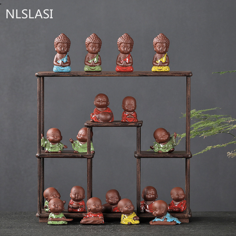 NLSLASI1 Vnt. rankų darbo purpurinis molis Puikus Budos vienuolis, figūrėlės papuošalas pirštų galiukais, arbata Leisti arbata augintiniai Boutique Arbatos stalo amatai