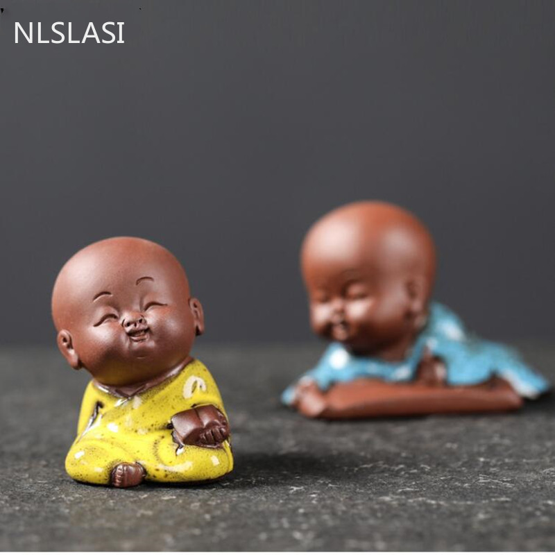 NLSLASI1 Vnt. rankų darbo purpurinis molis Puikus Budos vienuolis, figūrėlės papuošalas pirštų galiukais, arbata Leisti arbata augintiniai Boutique Arbatos stalo amatai