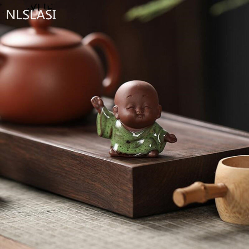 NLSLASI1 Vnt. rankų darbo purpurinis molis Puikus Budos vienuolis, figūrėlės papuošalas pirštų galiukais, arbata Leisti arbata augintiniai Boutique Arbatos stalo amatai
