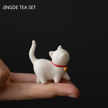 Δημιουργικότητα Χειροποίητα Κεραμικά Τσάι Διακοσμητικά για κατοικίδια Χαριτωμένο άγαλμα μικρής γάτας Λευκή πορσελάνη Τσάι ειδώλιο χειροτεχνία Boutique Διακόσμηση τσαγιού