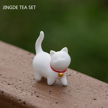 Δημιουργικότητα Χειροποίητα Κεραμικά Τσάι Διακοσμητικά για κατοικίδια Χαριτωμένο άγαλμα μικρής γάτας Λευκή πορσελάνη Τσάι ειδώλιο χειροτεχνία Boutique Διακόσμηση τσαγιού
